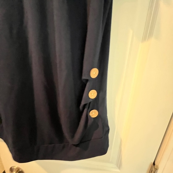 Navy Blue Women's Top with Button Detail - Picture 3 of 9